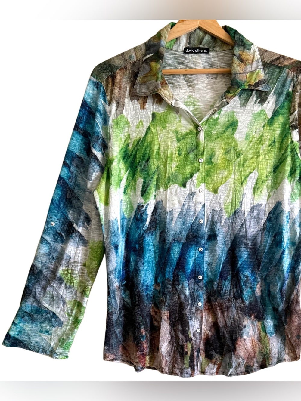 DAVID CLINE Abstract Colorful Art-To-Wear Lightweight Casual Artsy Blouse Sz XL - Picture 3 of 9